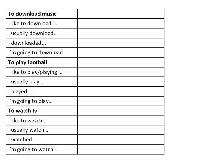 To download music I like to download … I usually download… I downloaded. .