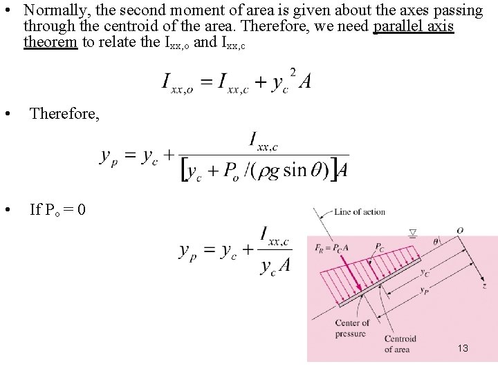  • Normally, the second moment of area is given about the axes passing