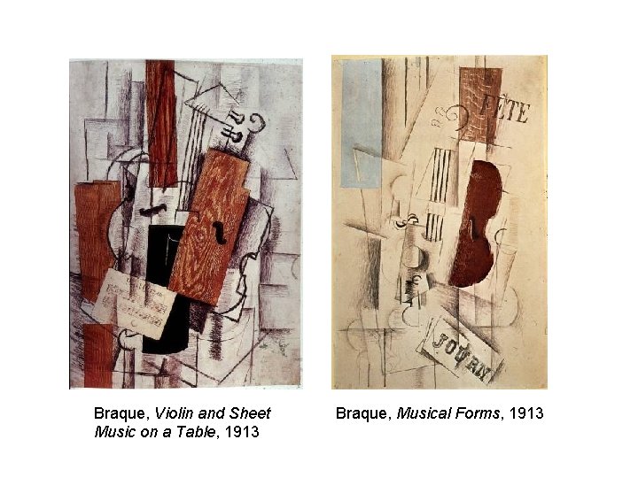 Braque, Violin and Sheet Music on a Table, 1913 Braque, Musical Forms, 1913 