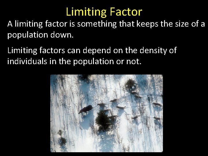 Limiting Factor A limiting factor is something that keeps the size of a population