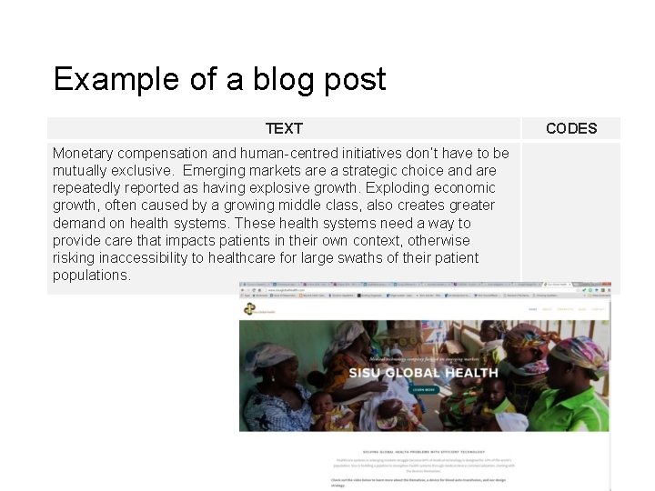 Example of a blog post TEXT Monetary compensation and human-centred initiatives don’t have to