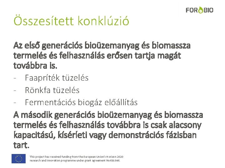 Összesített konklúzió Az első generációs bioüzemanyag és biomassza termelés és felhasználás erősen tartja magát