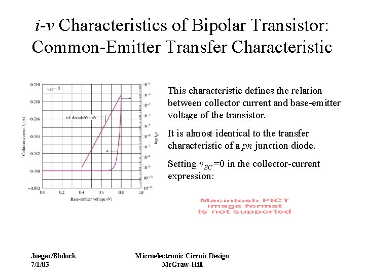 i-v Characteristics of Bipolar Transistor: Common-Emitter Transfer Characteristic This characteristic defines the relation between