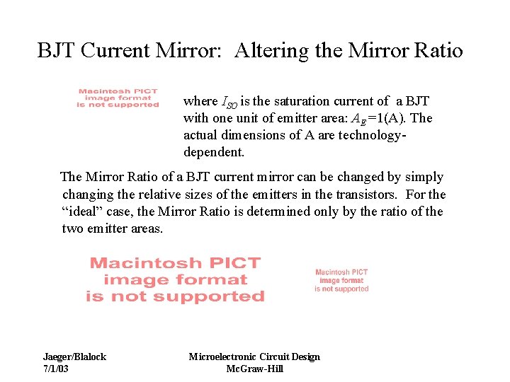 BJT Current Mirror: Altering the Mirror Ratio where ISO is the saturation current of