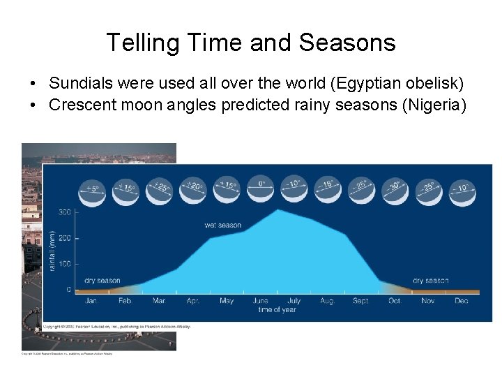 Telling Time and Seasons • Sundials were used all over the world (Egyptian obelisk)