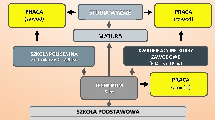 PRACA (zawód) STUDIA WYŻSZE PRACA (zawód) MATURA KWALIFIKACYJNE KURSY ZAWODOWE SZKOŁA POLICEALNA od 1