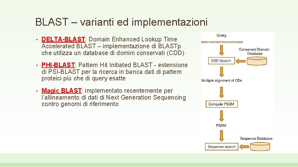 BLAST – varianti ed implementazioni • DELTA-BLAST: Domain Enhanced Lookup Time Accelerated BLAST –