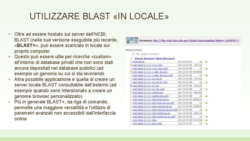 UTILIZZARE BLAST «IN LOCALE» • Oltre ad essere hostato sui server dell’NCBI, BLAST (nella