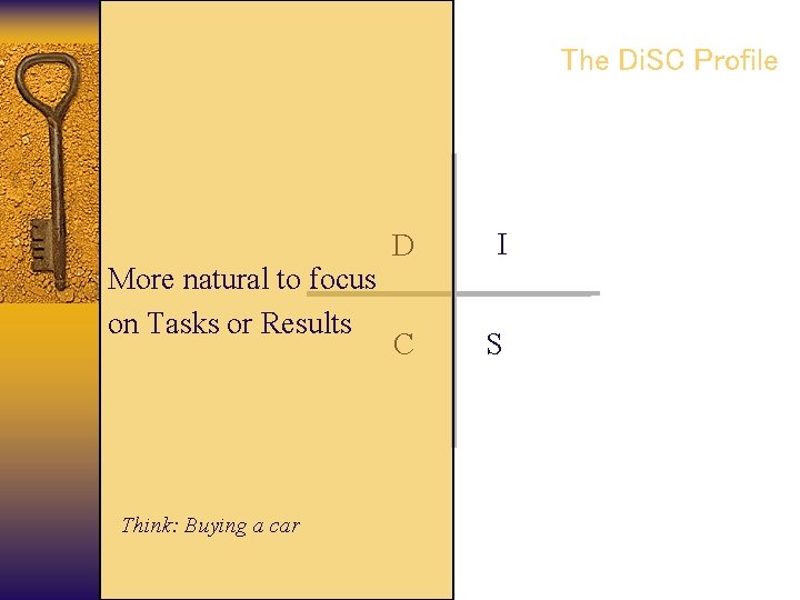 The Di. SC Profile More natural to focus on Tasks or Results Think: Buying