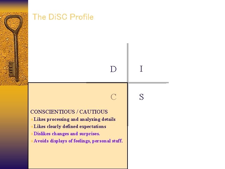 The Di. SC Profile D I C S CONSCIENTIOUS / CAUTIOUS ¨Likes processing and
