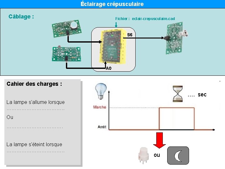 Éclairage crépusculaire Câblage : Fichier : eclair-crepusculaire. cad S 6 A 0 Cahier des