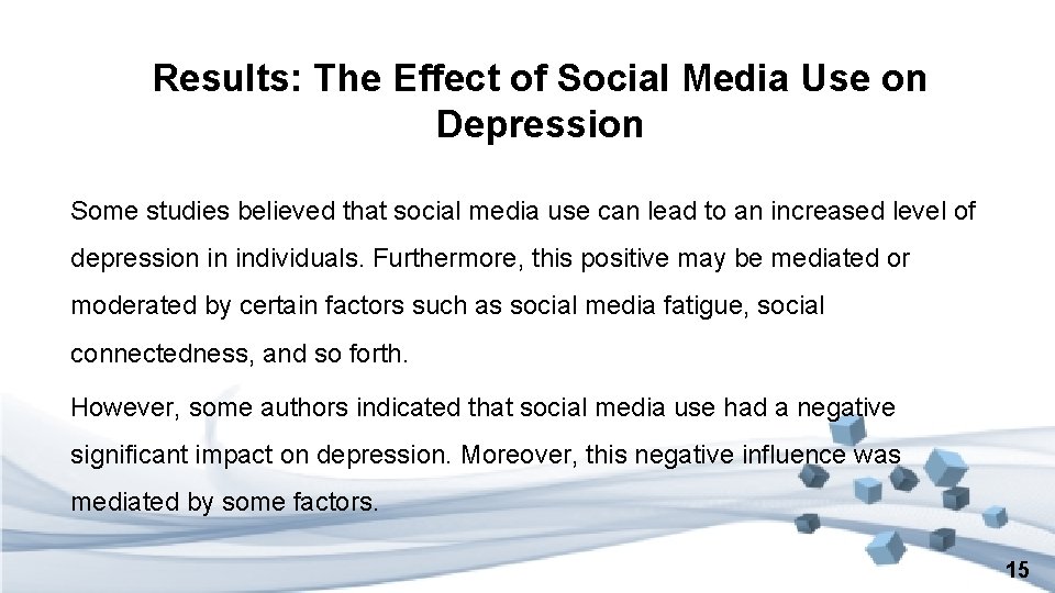 Results: The Effect of Social Media Use on Depression Some studies believed that social