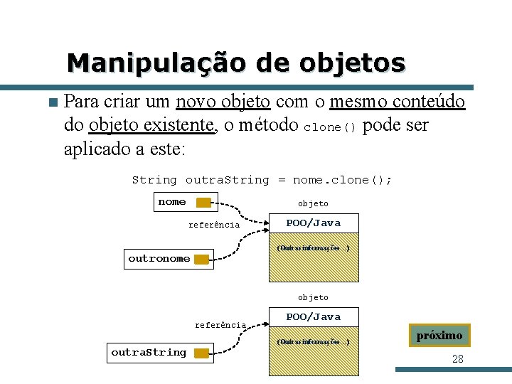 Manipulação de objetos n Para criar um novo objeto com o mesmo conteúdo do Manipulação de objetos n Para criar um novo objeto com o mesmo conteúdo do
