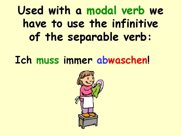 Used with a modal verb we have to use the infinitive of the separable