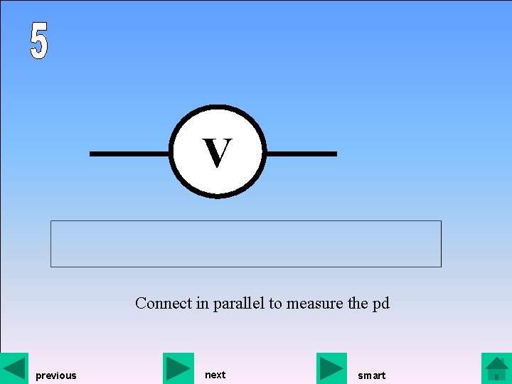 V Connect in parallel to measure the pd previous next smart 