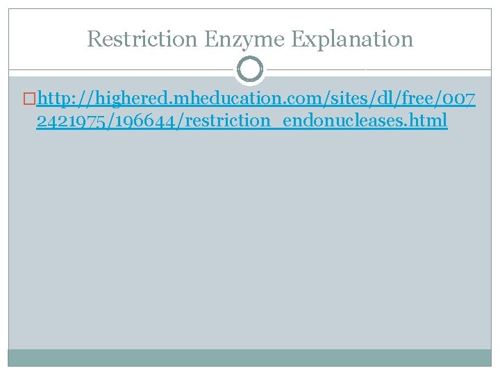 Restriction Enzyme Explanation �http: //highered. mheducation. com/sites/dl/free/007 2421975/196644/restriction_endonucleases. html 