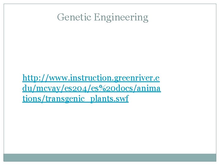 Genetic Engineering http: //www. instruction. greenriver. e du/mcvay/es 204/es%20 docs/anima tions/transgenic_plants. swf 