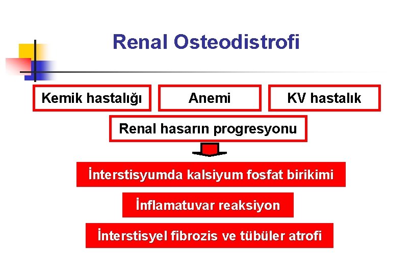 Renal Osteodistrofi Kemik hastalığı Anemi KV hastalık Renal hasarın progresyonu İnterstisyumda kalsiyum fosfat birikimi