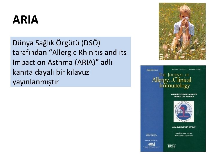 ARIA Dünya Sağlık Örgütü (DSÖ) tarafından “Allergic Rhinitis and its Impact on Asthma (ARIA)”