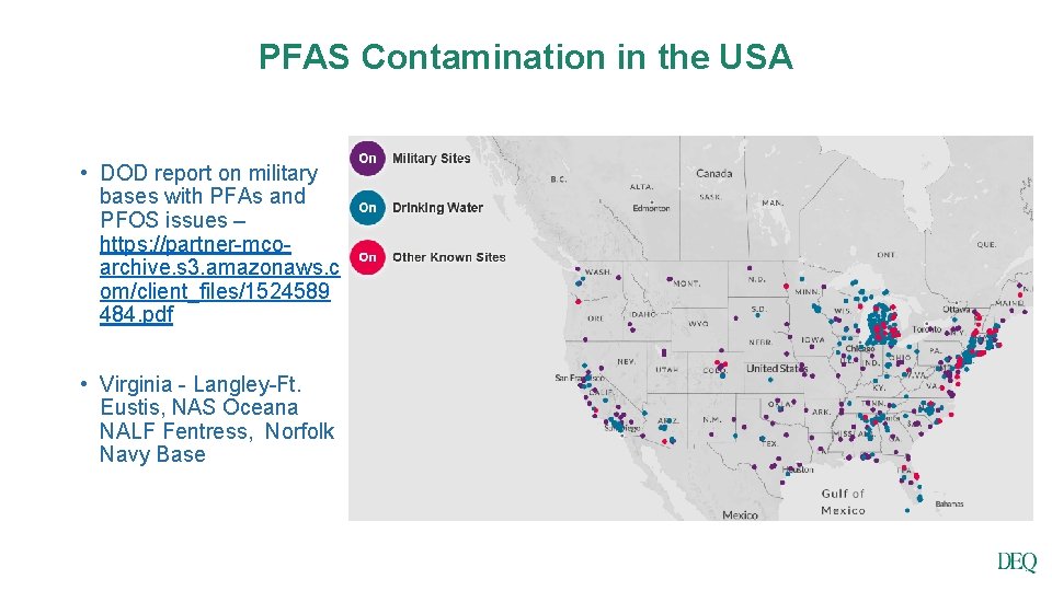 PFAS Contamination in the USA • DOD report on military bases with PFAs and