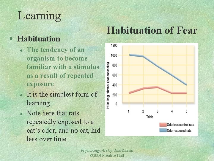 Learning Habituation of Fear § Habituation l l l The tendency of an organism