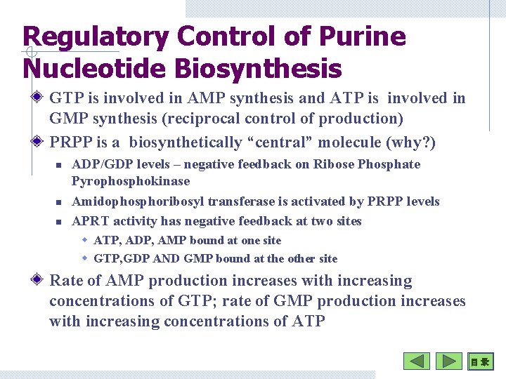 Regulatory Control of Purine Nucleotide Biosynthesis GTP is involved in AMP synthesis and ATP