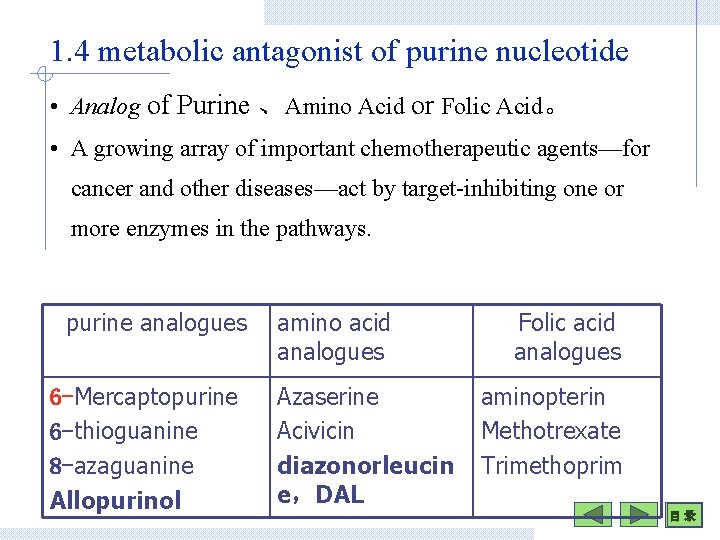 1. 4 metabolic antagonist of purine nucleotide • Analog of Purine 、Amino Acid or