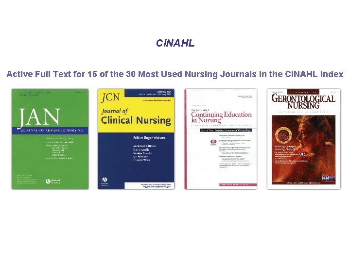 CINAHL Active Full Text for 16 of the 30 Most Used Nursing Journals in