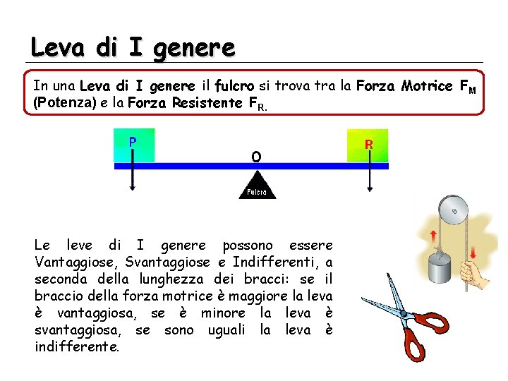 Leva di I genere In una Leva di I genere il fulcro si trova