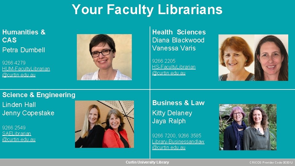 Your Faculty Librarians Humanities & CAS Petra Dumbell Health Sciences Diana Blackwood Vanessa Varis