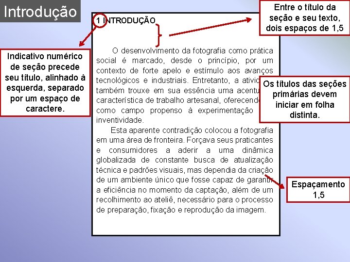 Introdução Indicativo numérico de seção precede seu título, alinhado à esquerda, separado por um