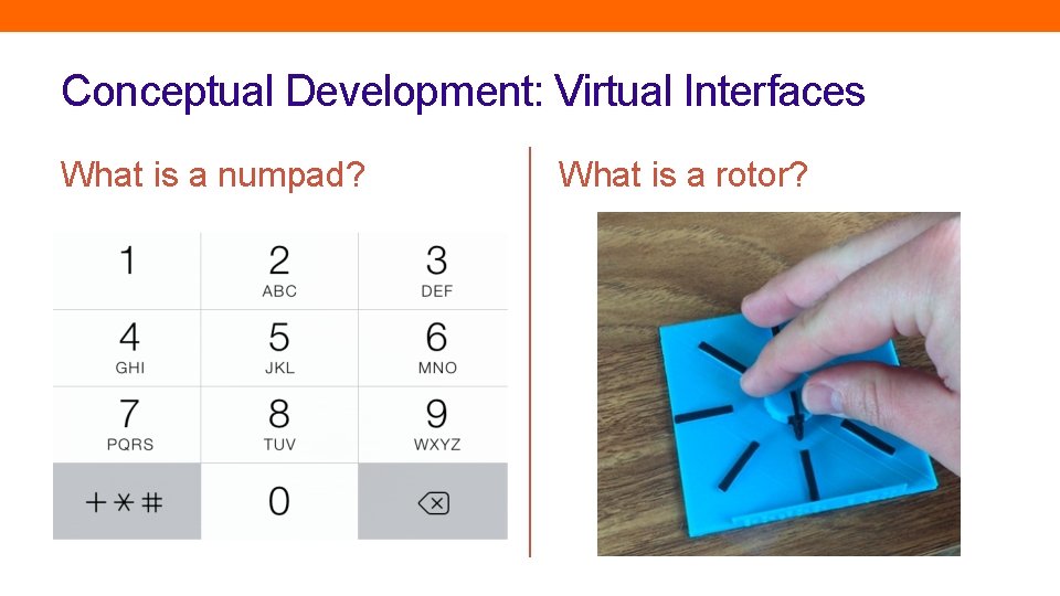 Conceptual Development: Virtual Interfaces What is a numpad? What is a rotor? 