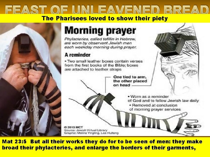 FEAST OF UNLEAVENED BREAD The Pharisees loved to show their piety Mat 23: 5