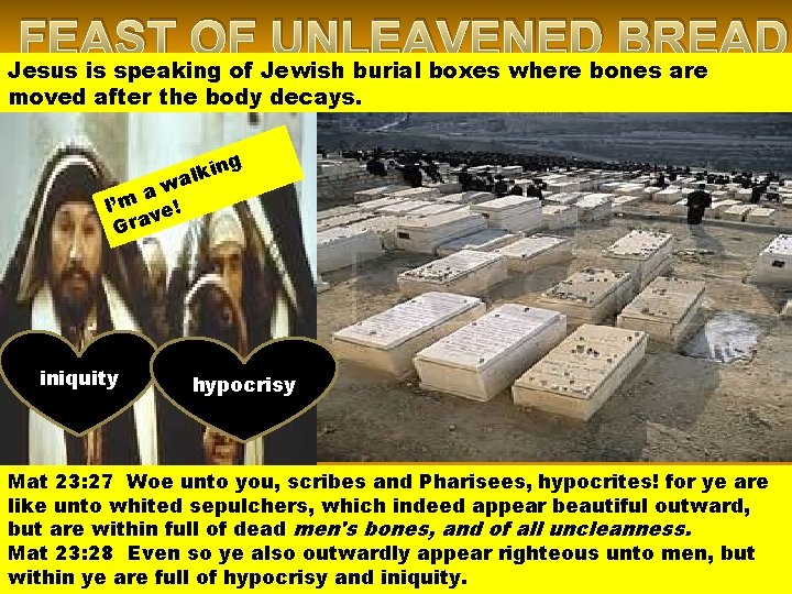 FEAST OF UNLEAVENED BREAD Jesus is speaking of Jewish burial boxes where bones are