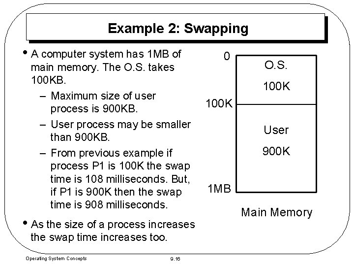 Example 2: Swapping • A computer system has 1 MB of main memory. The Example 2: Swapping • A computer system has 1 MB of main memory. The