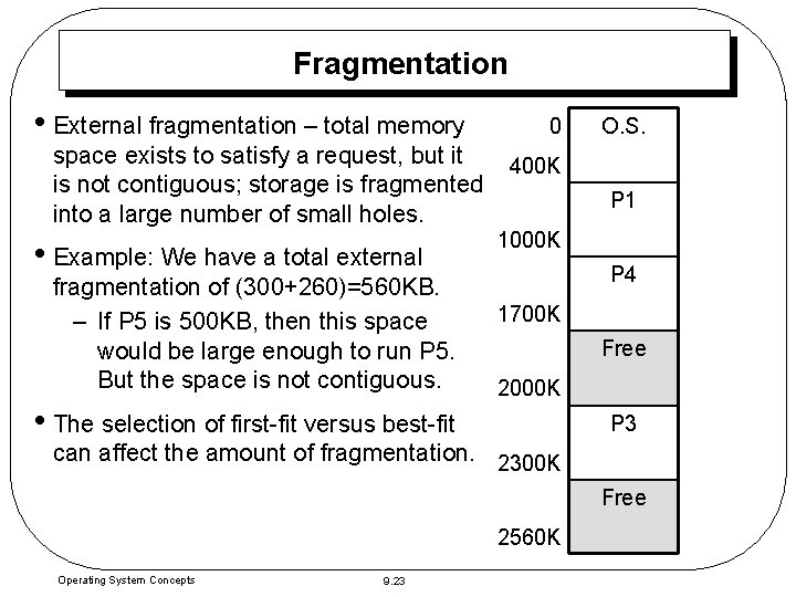 Fragmentation • External fragmentation – total memory space exists to satisfy a request, but Fragmentation • External fragmentation – total memory space exists to satisfy a request, but