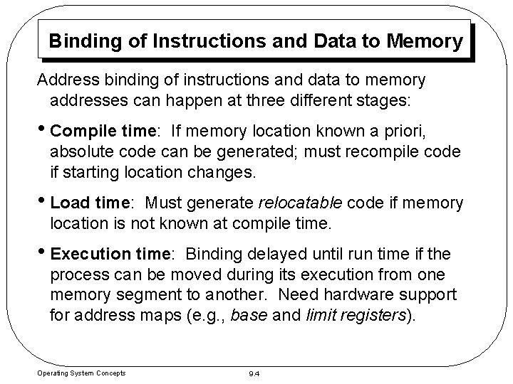 Binding of Instructions and Data to Memory Address binding of instructions and data to Binding of Instructions and Data to Memory Address binding of instructions and data to