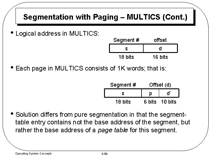 Segmentation with Paging – MULTICS (Cont. ) • Logical address in MULTICS: Segment # Segmentation with Paging – MULTICS (Cont. ) • Logical address in MULTICS: Segment #