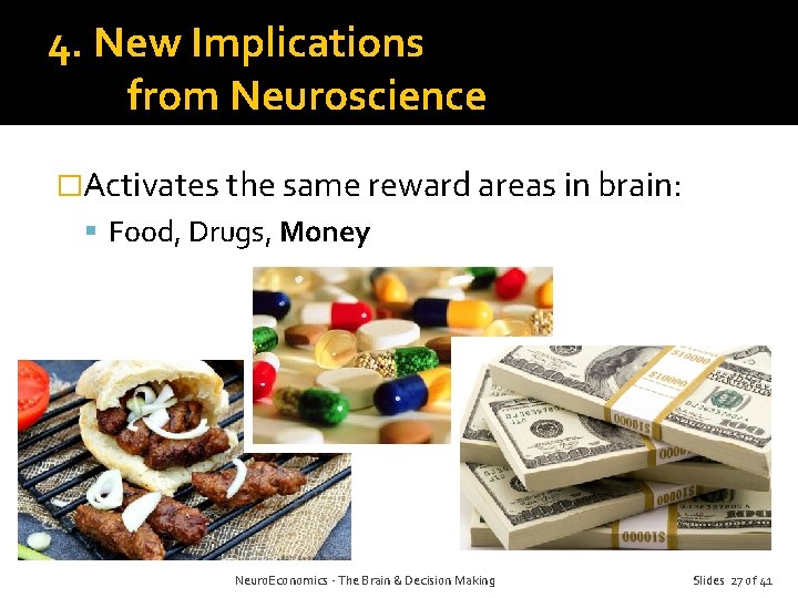 4. New Implications from Neuroscience �Activates the same reward areas in brain: Food, Drugs,