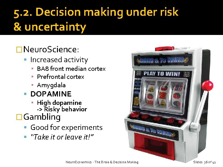 5. 2. Decision making under risk & uncertainty �Neuro. Science: Increased activity ▪ BA