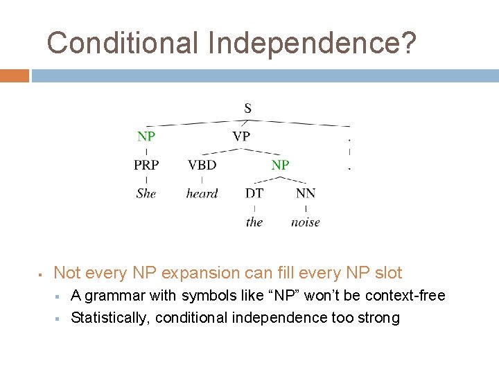 Conditional Independence? § Not every NP expansion can fill every NP slot § §