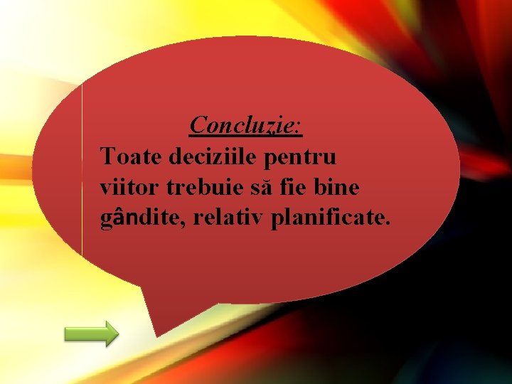 Concluzie: Toate deciziile pentru viitor trebuie să fie bine gândite, relativ planificate. 