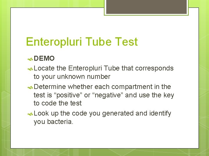 Enteropluri Tube Test DEMO Locate the Enteropluri Tube that corresponds to your unknown number