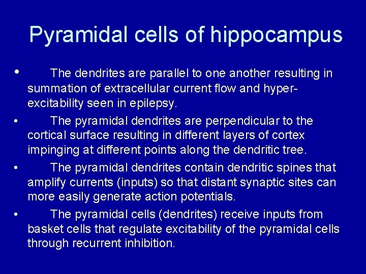 Pyramidal cells of hippocampus • The dendrites are parallel to one another resulting in Pyramidal cells of hippocampus • The dendrites are parallel to one another resulting in