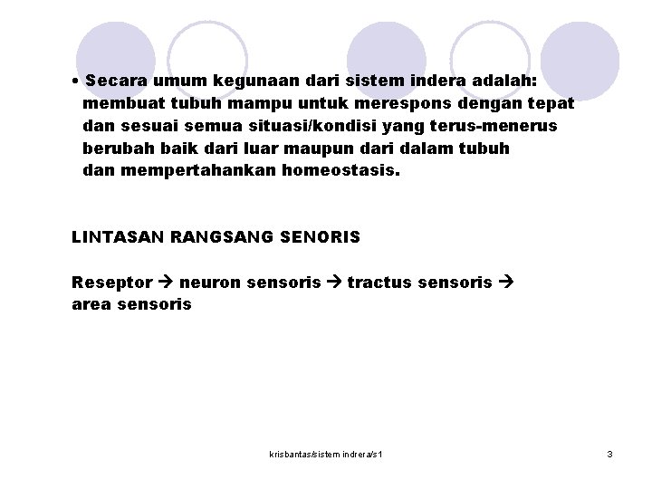  • Secara umum kegunaan dari sistem indera adalah: membuat tubuh mampu untuk merespons
