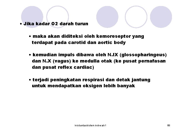 • Jika kadar O 2 darah turun • maka akan diditeksi oleh kemoreseptor