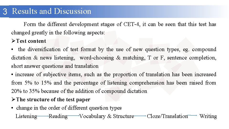 3 Results and Discussion Form the different development stages of CET-4, it can be 3 Results and Discussion Form the different development stages of CET-4, it can be