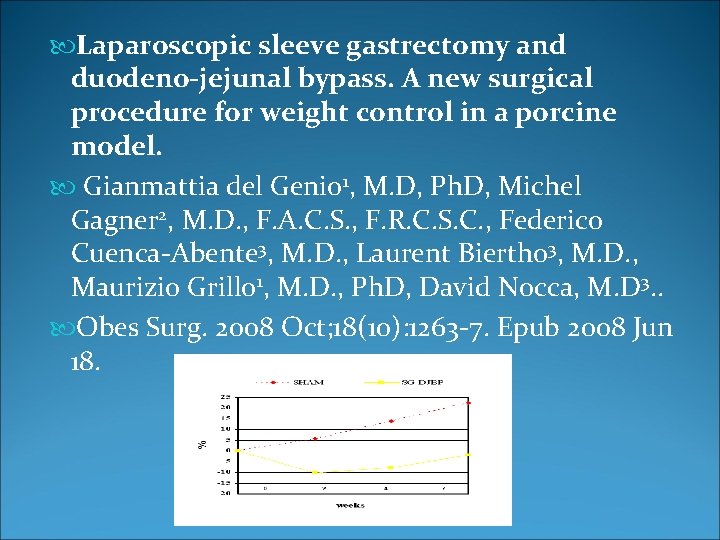  Laparoscopic sleeve gastrectomy and duodeno-jejunal bypass. A new surgical procedure for weight control