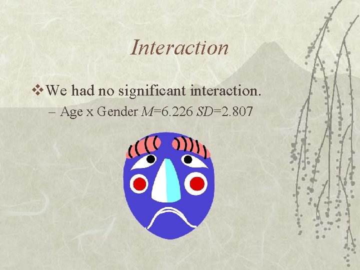 Interaction v. We had no significant interaction. – Age x Gender M=6. 226 SD=2.