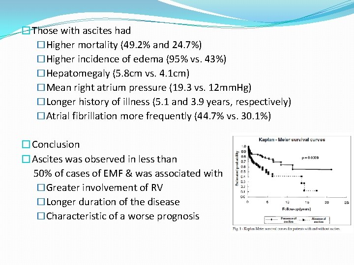 �Those with ascites had �Higher mortality (49. 2% and 24. 7%) �Higher incidence of